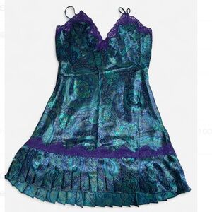 Vintage Victoria's Secret Blue and Purple Gold Label Paisley Satin Dress